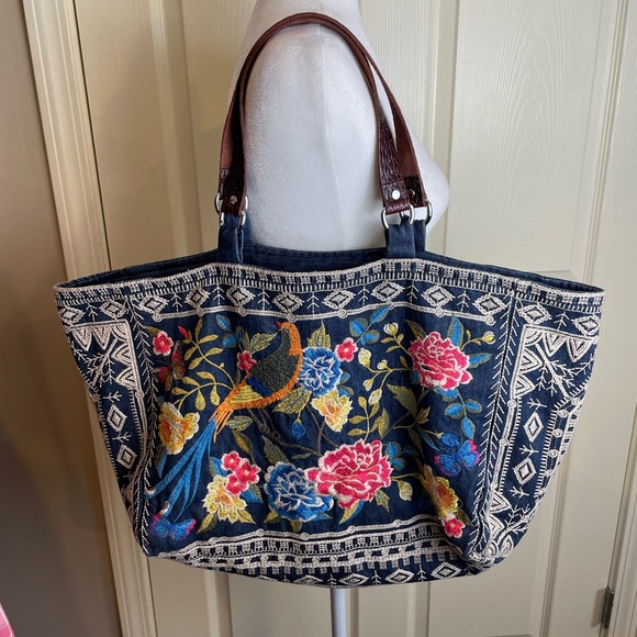 Johnny Was Jasmine Embroidered Denim Tote - Picture 2 of 15